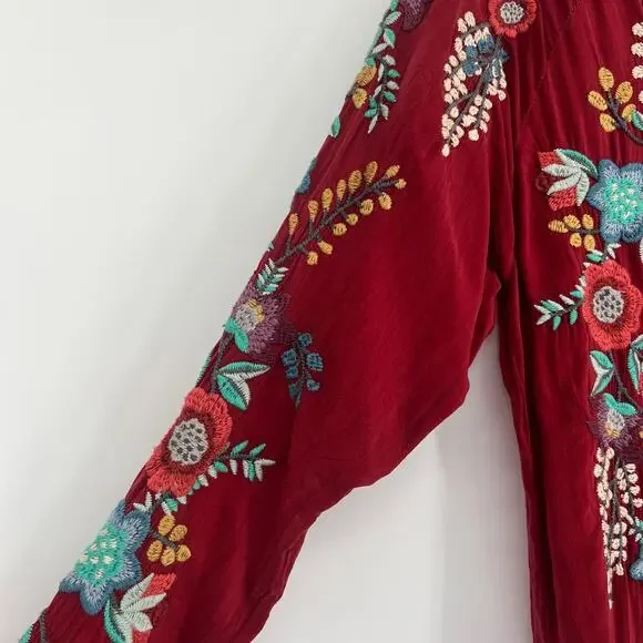 Johnny Was Top Women S Red Embroidered Floral Boho Hippie Peasant Western - Picture 5 of 8